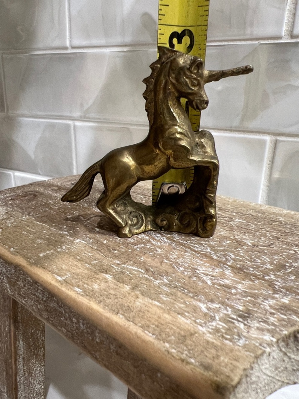 Vintage Brass Unicorn Figurine Rearing Horse Mythical Decor - Picture 7 of 8